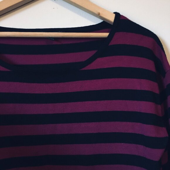 Cable & Gauge Bilayer Knit Malbec and Black Striped Top - Picture 3 of 16